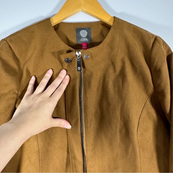 Vince Camuto Brown Faux Suede Cropped Zip Jacket Women's Size XS - Picture 3 of 10